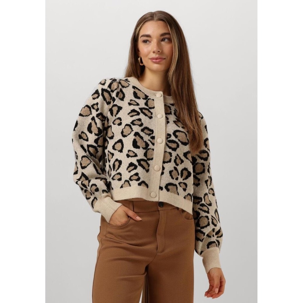 SUMMUM Leopard Print Cropped Wool Blend Cardigan Sweater Animal Knitwear Medium